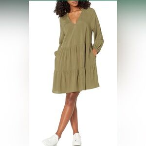 The Drop Womens @Caralynmirand Ruffle-Neck Tiered Mini Dress